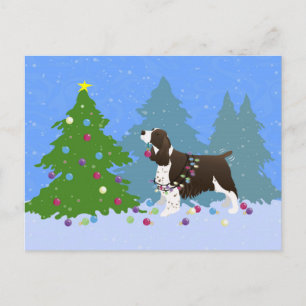 Bruin Springer-spaniel kerstboom decorreert Feestdagenkaart