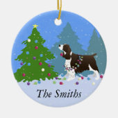 Bruin Springer-spaniel kerstboom decorreert Keramisch Ornament (Voorkant)