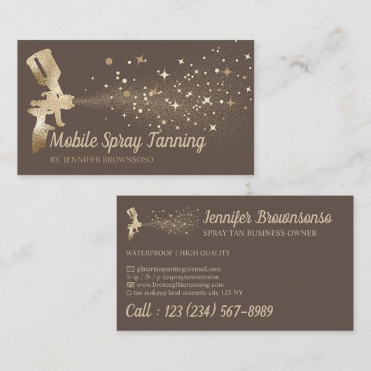 Bruin Ster Goud Mobiele Lichaamsverf Tan Spray Visitekaartje (Voorkant / Achterkant)