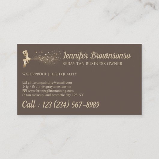 Bruin Ster Goud Mobiele Lichaamsverf Tan Spray Visitekaartje (Achterkant)