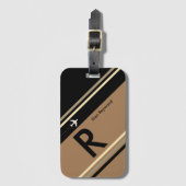 Bruin Strepen Monogram Gepersonaliseerd Bagagelabel (Voorkant (verticaal))