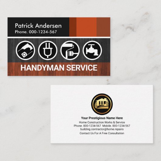 Bruin Stripe houtpanelen Visitekaartje (Voorkant / Achterkant)