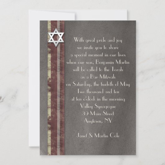 Bruin Striped Bar Mitzvah Uitnodiging (Voorkant)