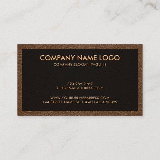 Bruin suède leer bloemmotief visitekaartje (Achterkant)