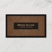 Bruin suède leer bloemmotief visitekaartje (Voorkant)