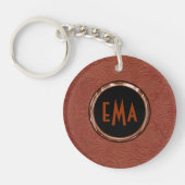 Bruin suède leer bloemontwerp sleutelhanger (Voorkant)