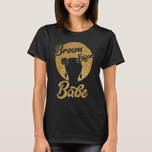 Bruin Suiker Babe Black Melanin Women Pride Afro Q T-shirt (Voorkant)