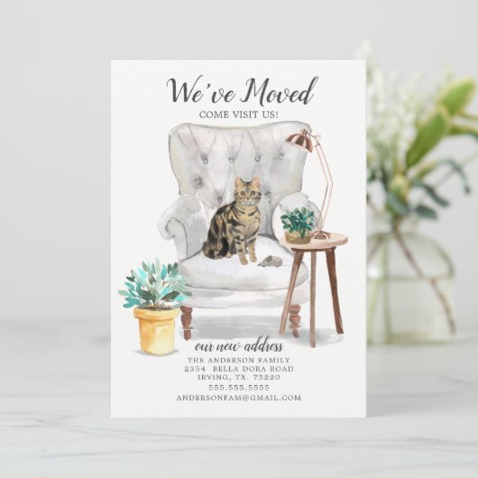 Bruin Tabby Cat Moving Announge Aankondiging (Staand voorkant)