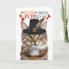 Bruin Tabby Kat Feline Dankbaar voor PURRkey Dag Feestdagen Kaart