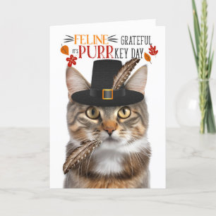 Bruin Tabby Kat Feline Dankbaar voor PURRkey Dag Feestdagen Kaart