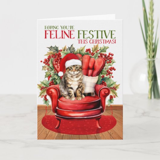 Bruin Tabby Kerstmis Kat FELINE Feestelijk Feestdagen Kaart (Voorkant)