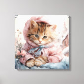 Bruin tabby kitten gekleed in roze in een venster canvas afdruk (Voorkant)