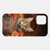 Bruin Tabby met bloemen en Victoriaans stijl iPhone Hoesje (Achterkant horizontaal)