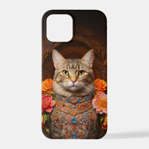 Bruin Tabby met bloemen en Victoriaans stijl iPhone 12 Pro Hoesje