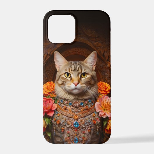 Bruin Tabby met bloemen en Victoriaans stijl iPhone Hoesje (Achterkant)