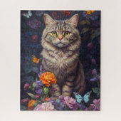 Bruin Tabby met bloemen en Victoriaans stijl Legpuzzel (Verticaal)