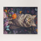 Bruin Tabby met bloemen en Victoriaans stijl Legpuzzel (Horizontaal)