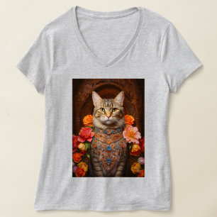 Bruin Tabby met bloemen en Victoriaans stijl T-shirt