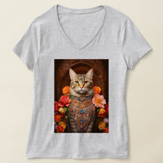 Bruin Tabby met bloemen en Victoriaans stijl T-shirt (Laagn)