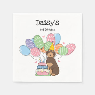 Bruin Tan Aussiedoodle Hond Verjaardagsfeestpapier Servet