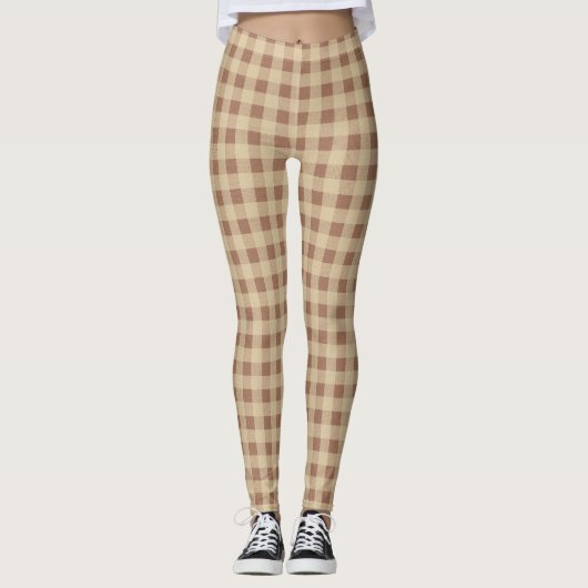 Bruin Tan Beige Buffalo geplakt Trendy Leggings (Voorkant)