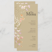 Bruin Tan Bloemen Wedding Event Menu Tafel Decor (Voorkant / Achterkant)