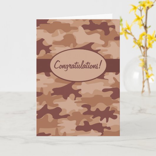 Bruin Tan Camo Camouflage Gefeliciteerd Kaart (Gele Bloem)