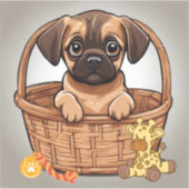 Bruin Tan Dachshund Pug Puppy Zittend in Mand Sticker (Voorkant)