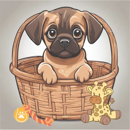 Bruin Tan Dachshund Pug Puppy Zittend in Mand Sticker (Voorkant)
