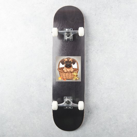 Bruin Tan Dachshund Pug Puppy Zittend in Mand Sticker (Skateboard)