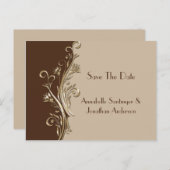 bruin tan gouden wervels save the date aankondigingskaart (Voorkant / Achterkant)