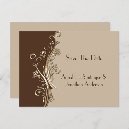 bruin tan gouden wervels save the date aankondigingskaart (Voorkant / Achterkant)