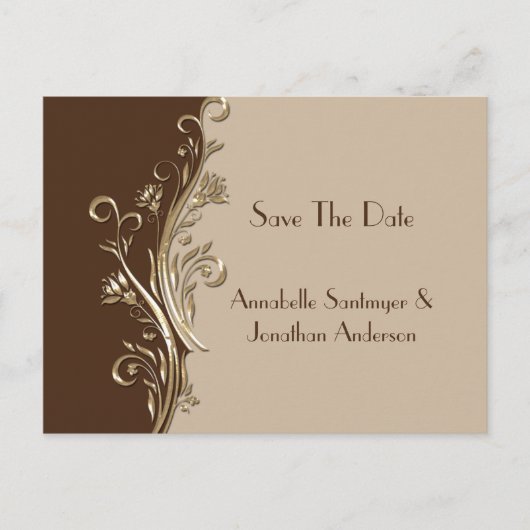 bruin tan gouden wervels save the date aankondigingskaart (Voorkant)