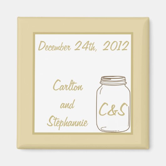 Bruin/Tan Mason Jar Bruiloft Magnet Favor (Voorkant)