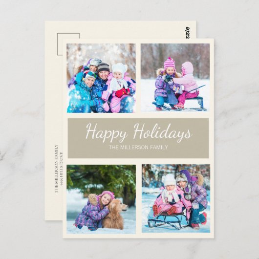 Bruin Tan Multi Photo Kerstfeestay Greep Briefkaart (Voorkant / Achterkant)