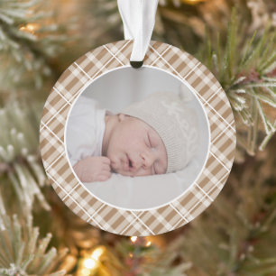 Bruin Tan Plaid Tartan Foto Kerst Keepsake Ornament