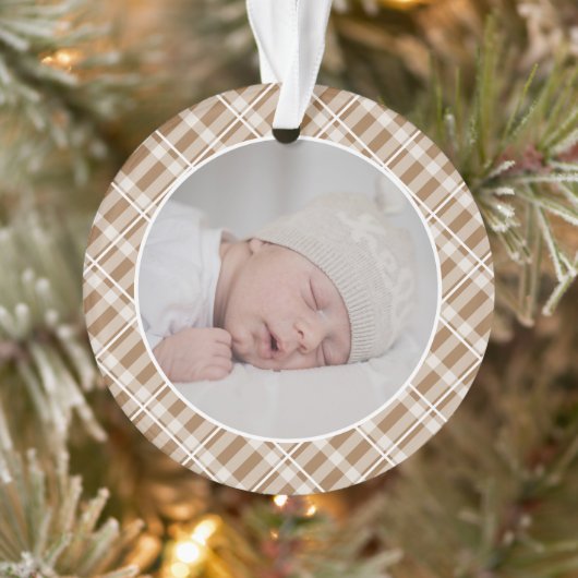 Bruin Tan Plaid Tartan Foto Kerst Keepsake Ornament (Boom)
