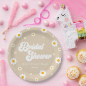 Bruin Tan Retro Daisy Bloemen Bloemen Vrijgezellen Papieren Bordje (Feest)