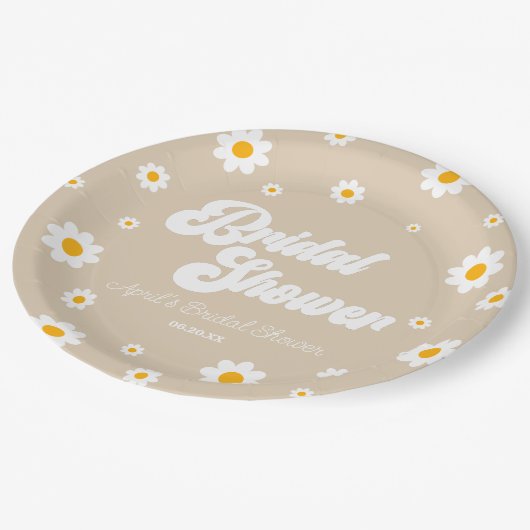 Bruin Tan Retro Daisy Bloemen Bloemen Vrijgezellen Papieren Bordje (Gekanteld)