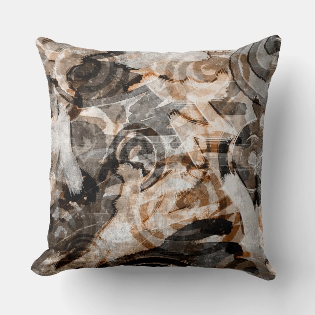 Bruin Tan Spiral Modern Abstract Neutral Grunge Kussen (Voorkant)