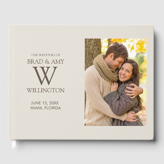 Bruin Tan Verloving Foto Weddenschap Bride Groom Gastenboek (Voorkant)