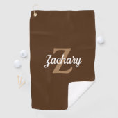 Bruin Tan White Monogram, gepersonaliseerd Golfhanddoek (Insitu)