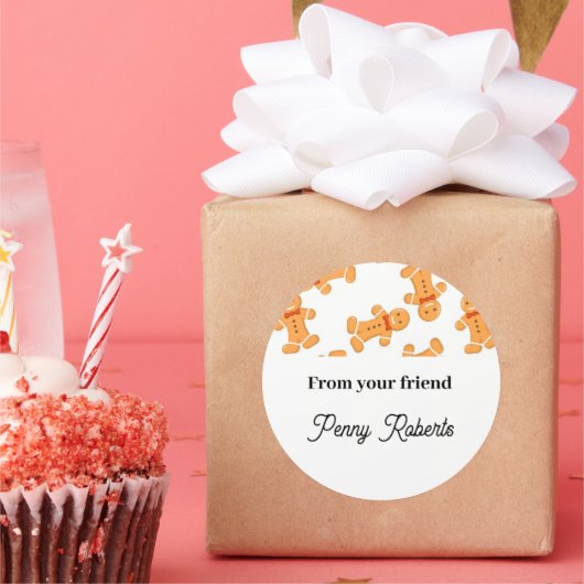 Bruin tandbrood op wit ronde sticker (Feest)