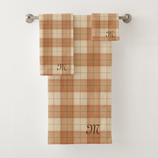 Bruin Tartan Aangepast monogram Elegant Gift Bad Handdoek (Insitu)
