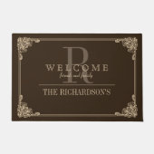 Bruin|Taupe Corner Floure Lijst - Aangepast monogr Deurmat (Voorkant)