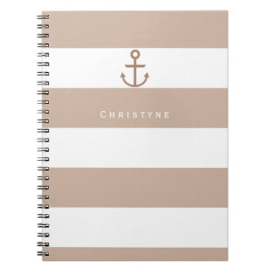 Bruin Taupe & Wit Gestreept Anker Notitieboek