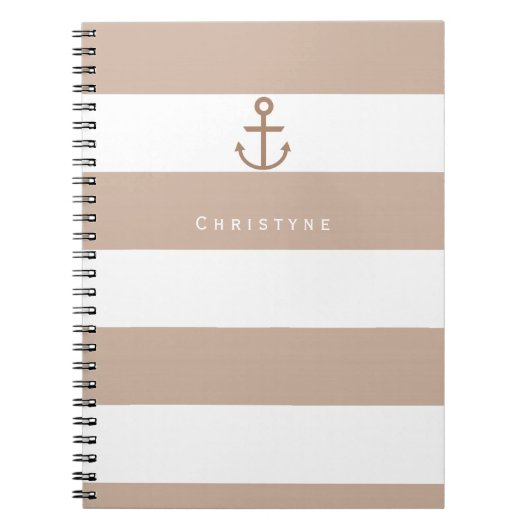 Bruin Taupe & Wit Gestreept Anker Notitieboek (Voorkant)