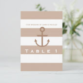 Bruin Taupe & Wit Gestreept Anker Tafelnummer (Staand voorkant)