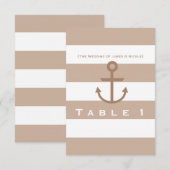 Bruin Taupe & Wit Gestreept Anker Tafelnummer (Voorkant / Achterkant)