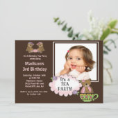 Bruin Tea Party Foto van Birthday Party Kaart (Staand voorkant)